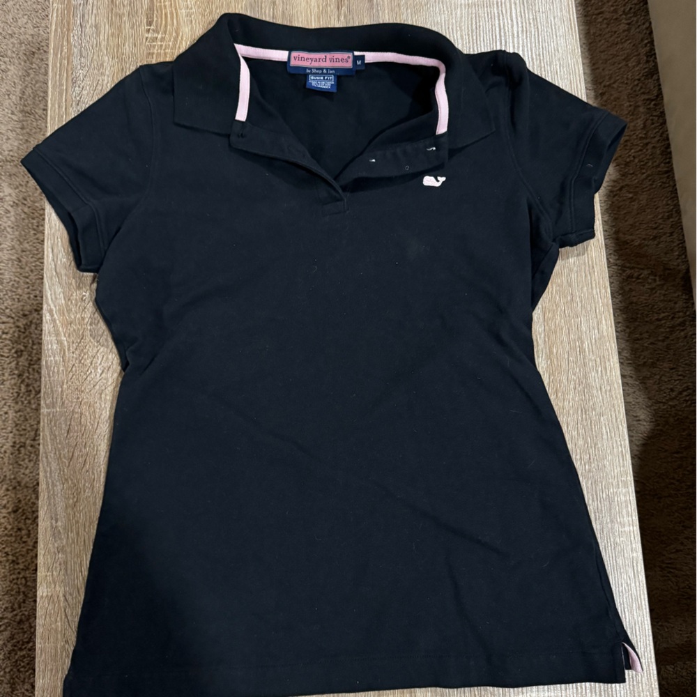 Vineyard Vines Black Polo with Pink Accents